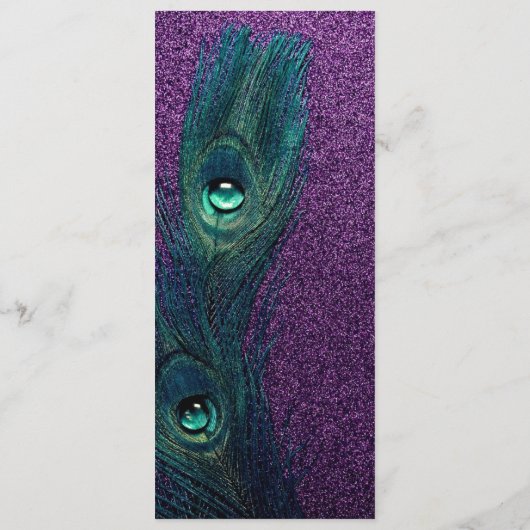 Menu Élégant Mariage Peacock bleu violet Turquoise (Dos)