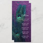 Menu Élégant Mariage Peacock bleu violet Turquoise (Devant / Derrière)