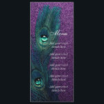 Menu Élégant Mariage Peacock bleu violet Turquoise<br><div class="desc">Belle arrière - plan de parties scintillant violette vibrante avec élégante carte de mariage turquoise en plumes de paon et carte de réception. Cet élégant faire-part de mariage de paon bleu turquoise et violet est facilement customisé pour votre événement. Vous pouvez supprimer l'image arrière - plan du côté arrière si...</div>