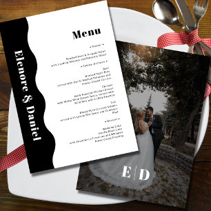 Menu Élégant Mariage photo noir et blanc côté vague