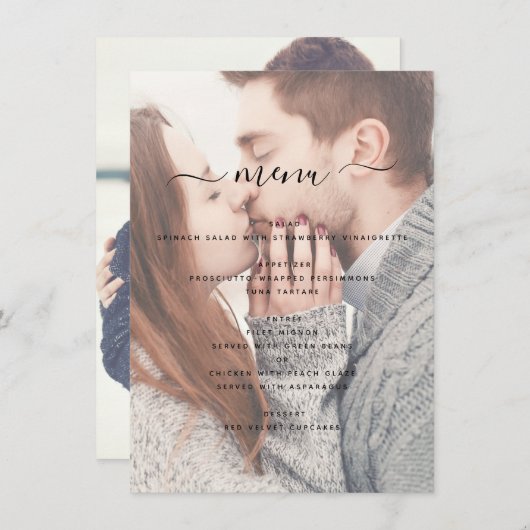 Menu Élégant Mariage photo transparent et typographie (Devant / Derrière)