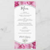 Menu Élégant Mariage Pink Peonies (Devant)