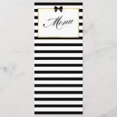 Menu Élégant Mariage Rayure Noir Blanc Cadre Doré (Dos)