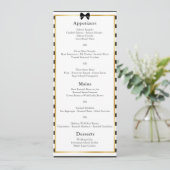 Menu Élégant Mariage Rayure Noir Blanc Cadre Doré (Debout devant)