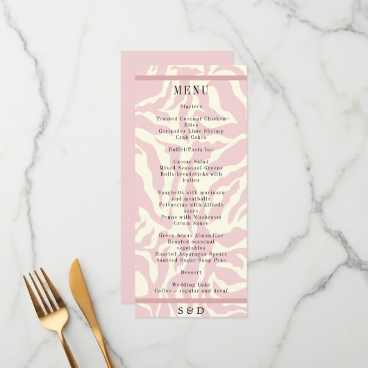 Menu Élégant Mariage rétro rose doux (Devant/Arrière en situation)