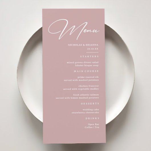 Menu Élégant Mariage Rose Dusty
