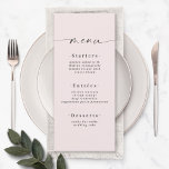 Menu Élégant Mariage rose en poudre couleur vive<br><div class="desc">Menu Mariage Simple Elegant Solid Color Blush Powder Rose. Cette carte de menu moderne chic est simple classique et élégant avec un arrière - plan de couleur unie et une jolie police de calligraphie de script signature avec queues. Montré dans la nouvelle Colorway. Avec un joli monogramme à l'arrière. Disponible...</div>