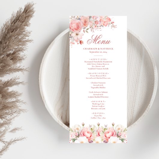 Menu Élégant Mariage rose floral