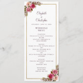 Menu Elégant mariage Rose Floral Gold Frame Blanc (Devant)