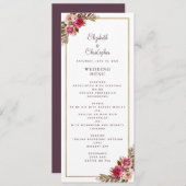 Menu Elégant mariage Rose Floral Gold Frame Blanc (Devant / Derrière)