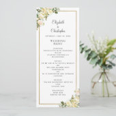Menu Elégant mariage Rose Floral Gold Frame Blanc (Debout devant)