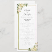 Menu Elégant mariage Rose Floral Gold Frame Blanc (Devant / Derrière)