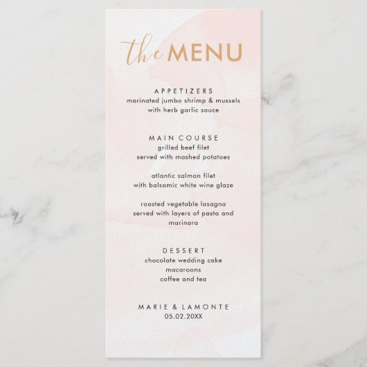 Menu Élégant Mariage rose Pastel (Devant)