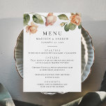 Menu Élégant Mariage Rose Peach<br><div class="desc">Présentez nos menus Elegant Watercolor Peach Rose mariage, où l'élégance rencontre les fonctionnalités dans tous les détails. Décoré d'une bordure haut de gamme de roses de pêche délicats et de feuilles verdoyants, ce design s'inscrit parfaitement dans le cadre enchanteur de notre thème mariage. Personnalisez le menu à fleurs de pêche...</div>