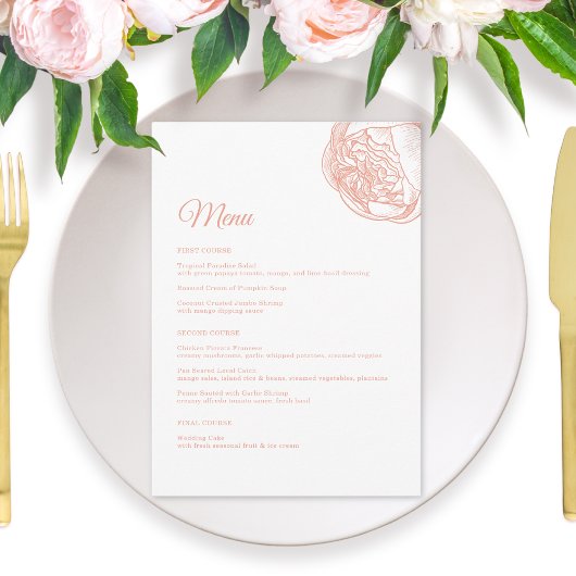 Menu Élégant Mariage rose Peony