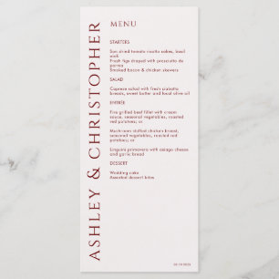 Menu Élégant Mariage rouge Crimson moderne