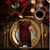 Menu Élégant Mariage rouge rose et or bordeaux foncé