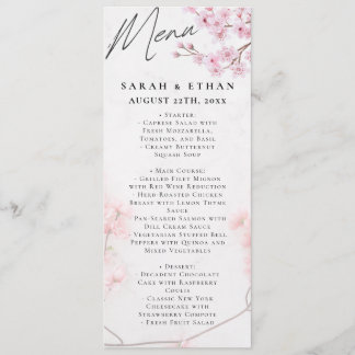 Menu Élégant Mariage Sakura rose fleuri cerisier