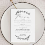 Menu Élégant mariage simple botanique floral script<br><div class="desc">Menu floral noir et blanc élégant avec script simple pour mariage de jardin botanique. Convient pour Anniversaire / Anniversaire / Dîner de répétition / Fête des mariées / Bachelorette party.</div>