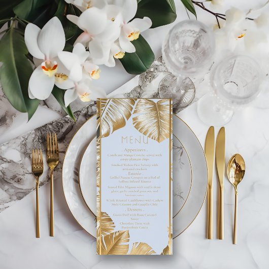 Menu Élégant Mariage Tropical Dorded Gold Monstera