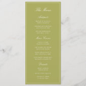 Menu Élégant Mariage Vert Olive Script (Devant)