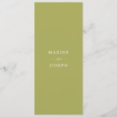 Menu Élégant Mariage Vert Olive Script (Dos)