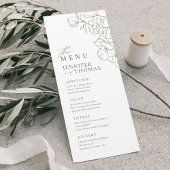Menu Élégant mariage vert sauge floral dessiné à la mai