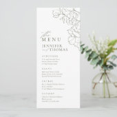 Menu Élégant mariage vert sauge floral dessiné à la mai (Debout devant)