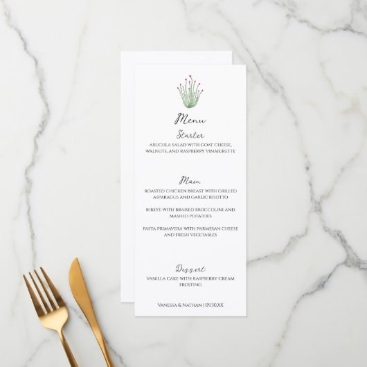 Menu Élégant Mariage vertical rose ocotillo Cactus (Devant/Arrière en situation)