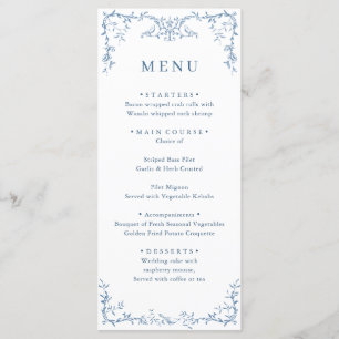 Menu Élégant Mariage victorien Orné Dusty Blue Floral