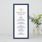 Menu Elégant Marine Blue Gold Palm Tree Mariage moderne (Debout devant)