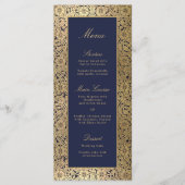 Menu Elégant Marine Blue Gold Roses mariage vintage (Devant)