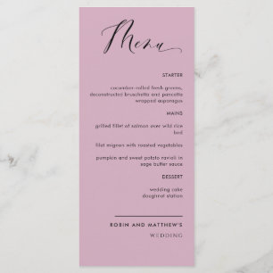 Menu Elégant Mauve, Mariage de calligraphie / Réception