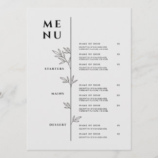 Menu Élégant - Menu de Restaurant Minimaliste
