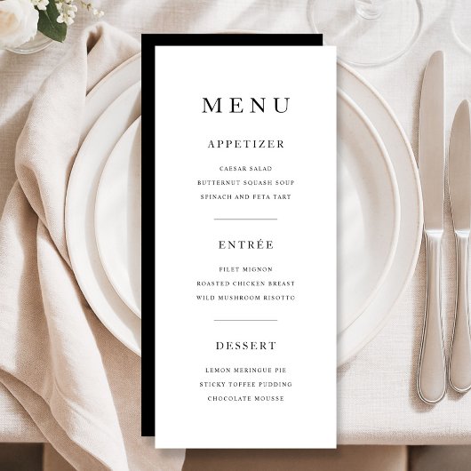 Menu Elegant Minimal Black And White Dinner