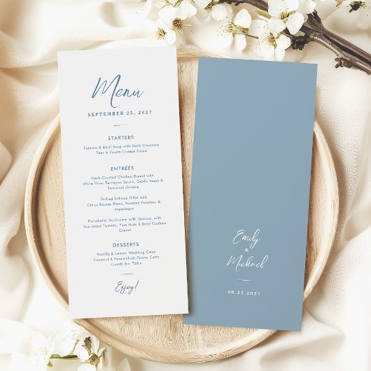 Menu Élégant minimal Dusty Blue Script Mariage texte