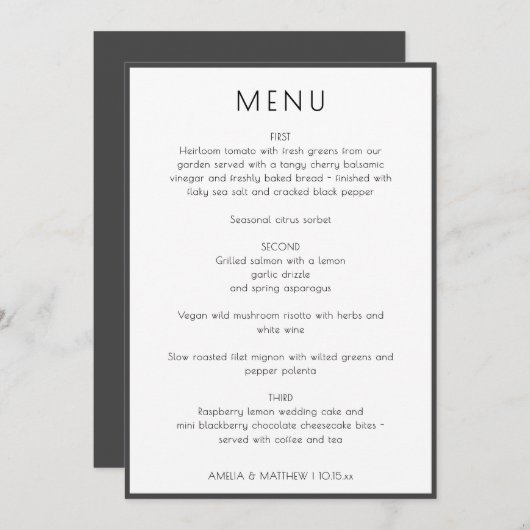 Menu Elegant Minimal Modern White Simple Wedding Dinner (Devant / Derrière)