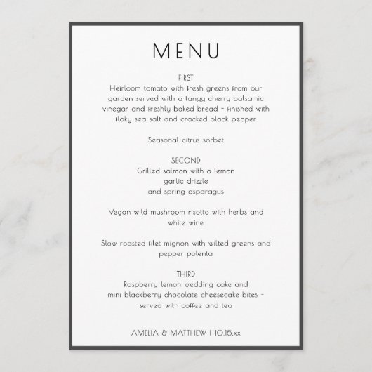 Menu Elegant Minimal Modern White Simple Wedding Dinner (Devant)
