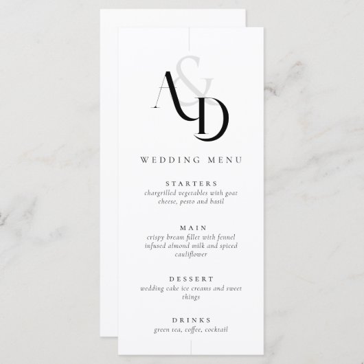 Menu Élégant minimal noir et blanc Mariage simple (Devant / Derrière)