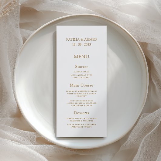 Menu Élégant Minimal Or Formal Script Mariage Dîner