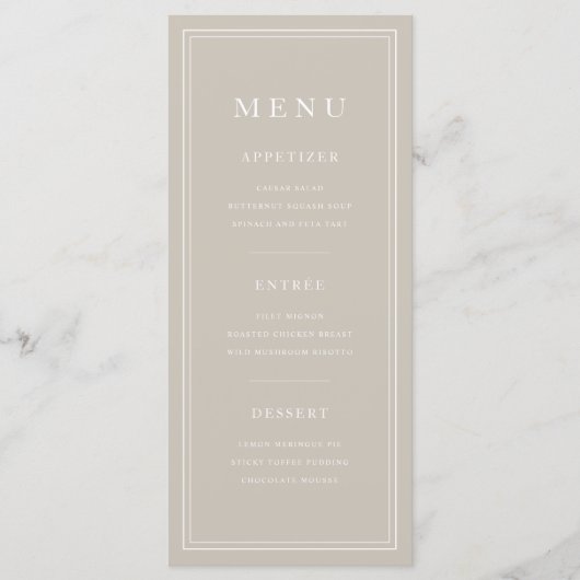 Menu Elegant Minimal Taupe Dinner (Devant)