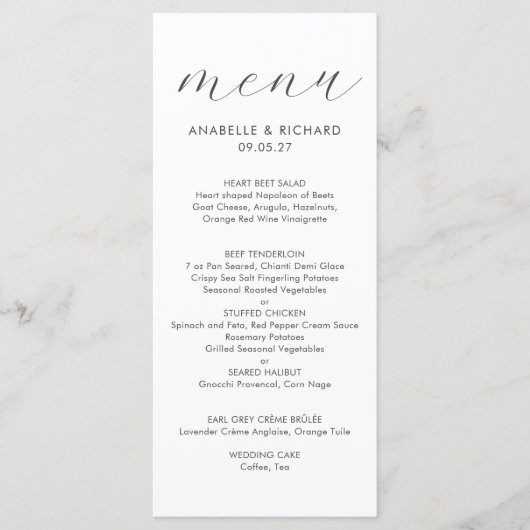 Menu Elegant Minimalist Gray White Wedding (Devant)