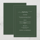 Menu Elegant Minimalist Wedding Dark Green Classic Chic (Devant / Derrière)