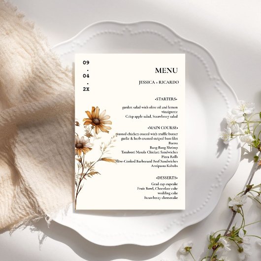 Menu Élégant minimaliste Boho Fleur sauvage table Maria