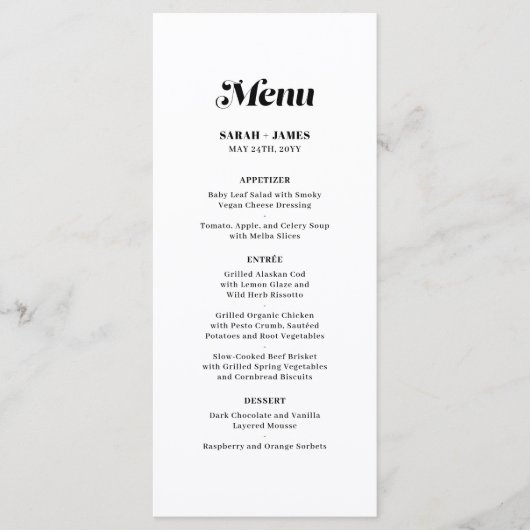 Menu Élégant minimaliste Bold Calligraphie Mariage blan (Devant)