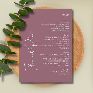 Menu Élégant minimaliste Dusty Mariage de grands noms r