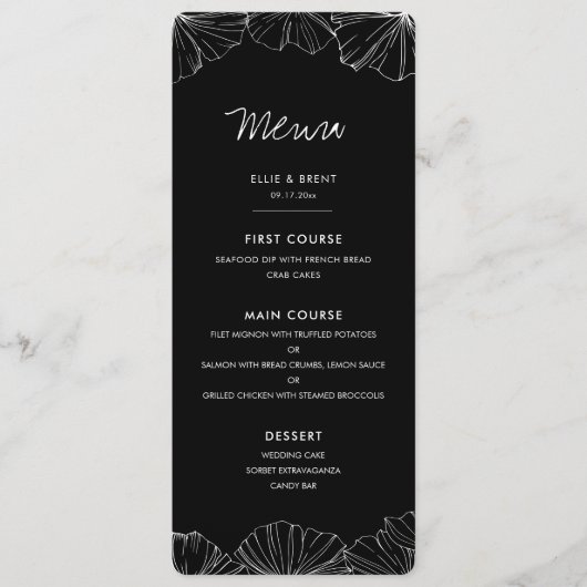 Menu Élégant minimaliste Ginkgo Biloba mariage (Devant)