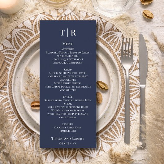 Menu Élégant minimaliste Mariage bleu marine
