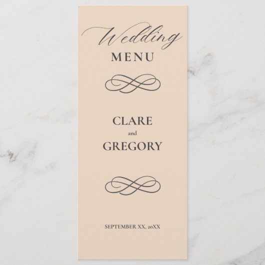 Menu Élégant minimaliste Mariage gris amande (Devant)