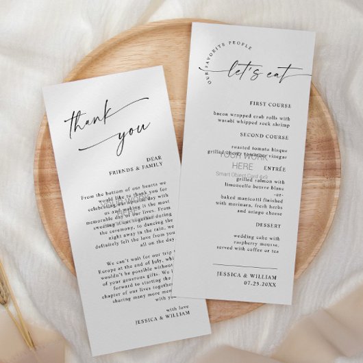 Menu Élégant minimaliste Merci Mariage moderne